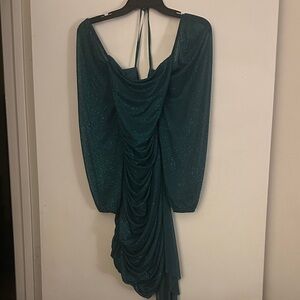 Green Sparkle Ruched Party Dress